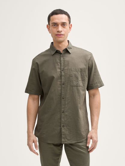 Tom Tailor_Regular Fit Short Sleeve Shirt with Linen Content_1045098_32097_01