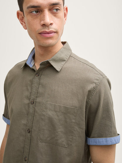 Tom Tailor_Regular Fit Short Sleeve Shirt with Linen Content_1045098_32097_04
