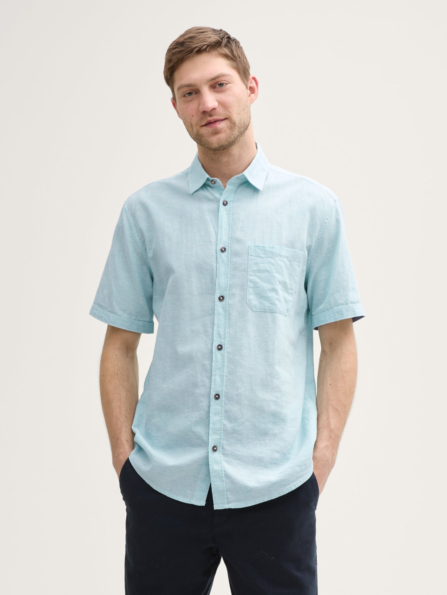 Tom Tailor_Regular Fit Short Sleeve Shirt with Linen Content_1045098_37198_01