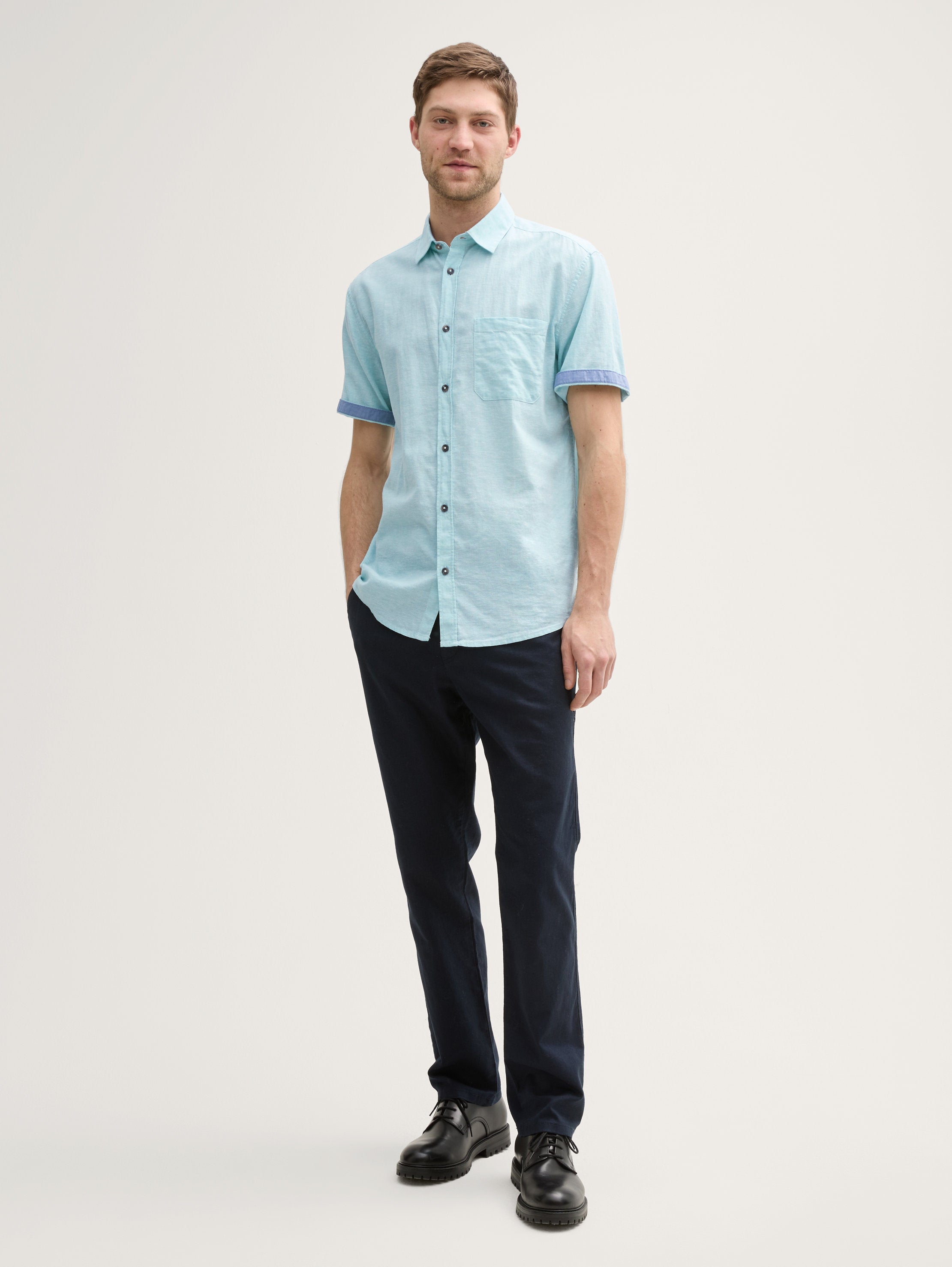 Tom Tailor_Regular Fit Short Sleeve Shirt with Linen Content_1045098_37198_02