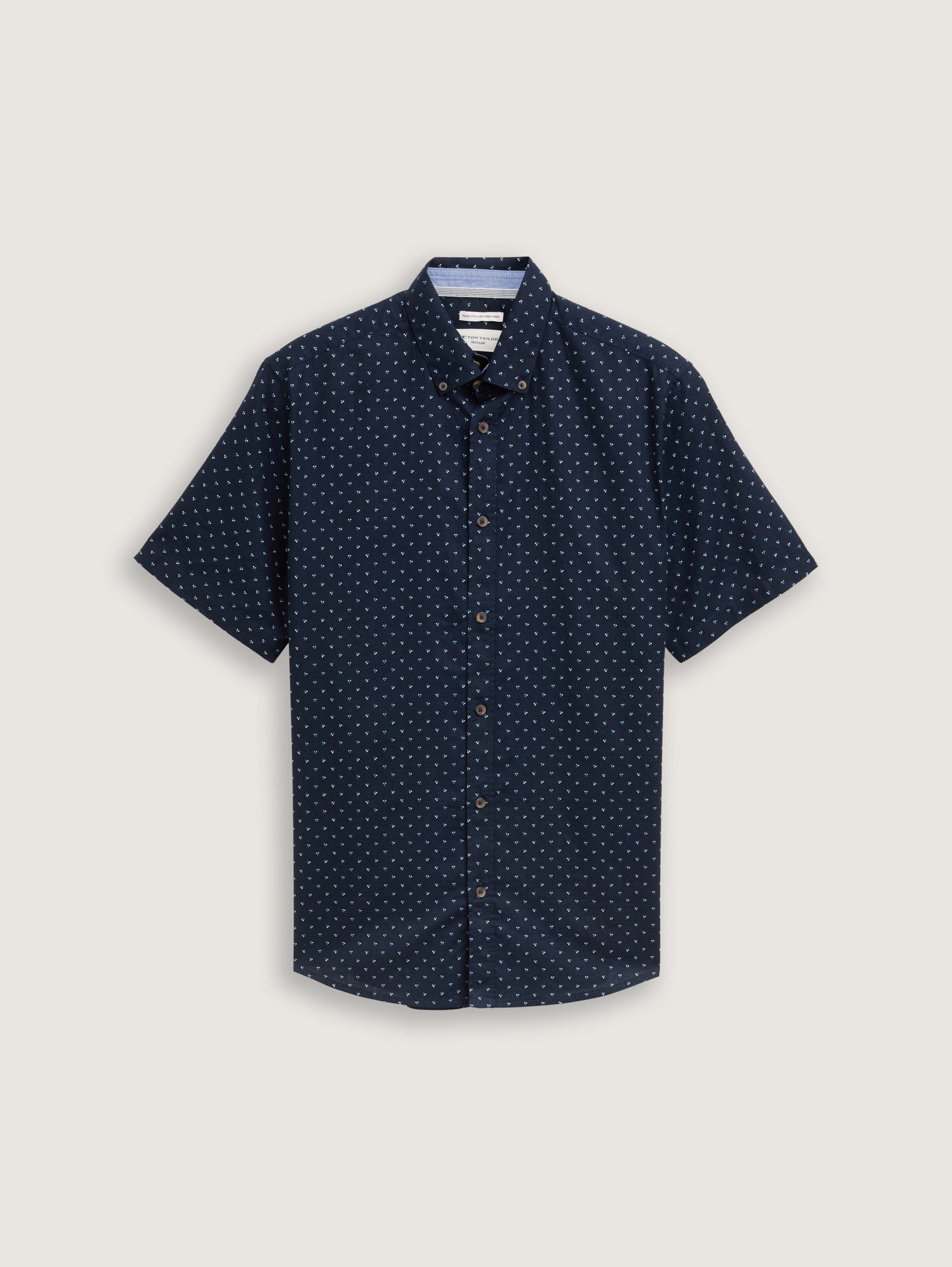 Tom Tailor_Regular Fit Short-Sleeved Shirt with Linen Content in a Polka Dot Pattern_1045099_37329_06