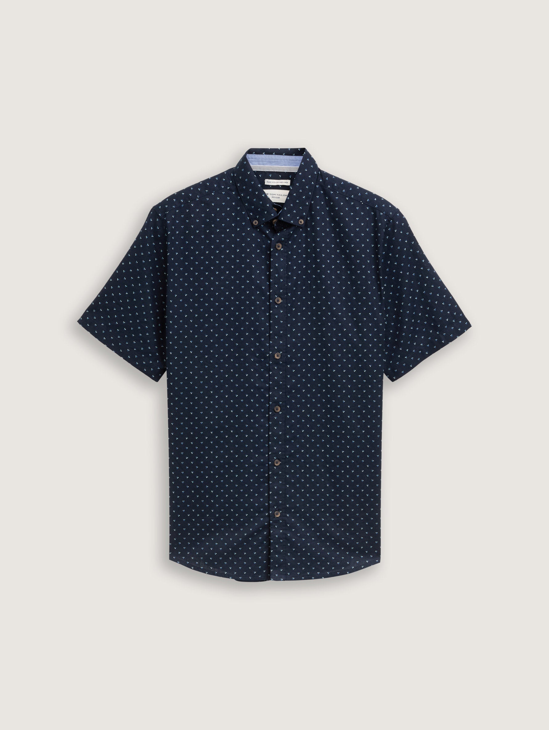 Tom Tailor_Regular Fit Short-Sleeved Shirt with Linen Content in a Polka Dot Pattern_1045099_37329_06