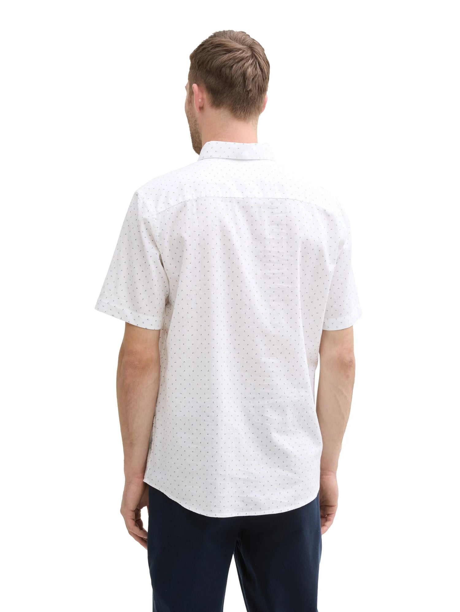 Tom Tailor White Dot Design Men Regular Fit Short-Sleeved Shirt with Linen Content in a Polka Dot Pattern SKU: 1045099_37330 Image 02