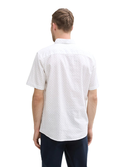 Tom Tailor White Dot Design Men Regular Fit Short-Sleeved Shirt with Linen Content in a Polka Dot Pattern SKU: 1045099_37330 Image 02