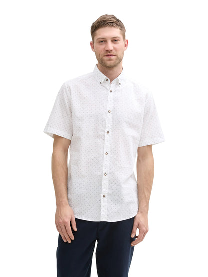 Tom Tailor White Dot Design Men Regular Fit Short-Sleeved Shirt with Linen Content in a Polka Dot Pattern SKU: 1045099_37330 Image 03