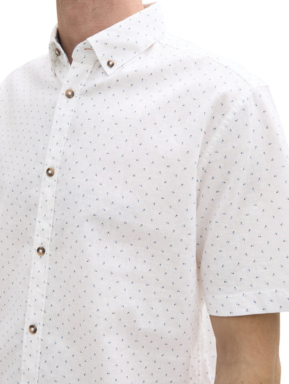 Tom Tailor White Dot Design Men Regular Fit Short-Sleeved Shirt with Linen Content in a Polka Dot Pattern SKU: 1045099_37330 Image 04