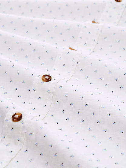 Tom Tailor White Dot Design Men Regular Fit Short-Sleeved Shirt with Linen Content in a Polka Dot Pattern SKU: 1045099_37330 Image 05