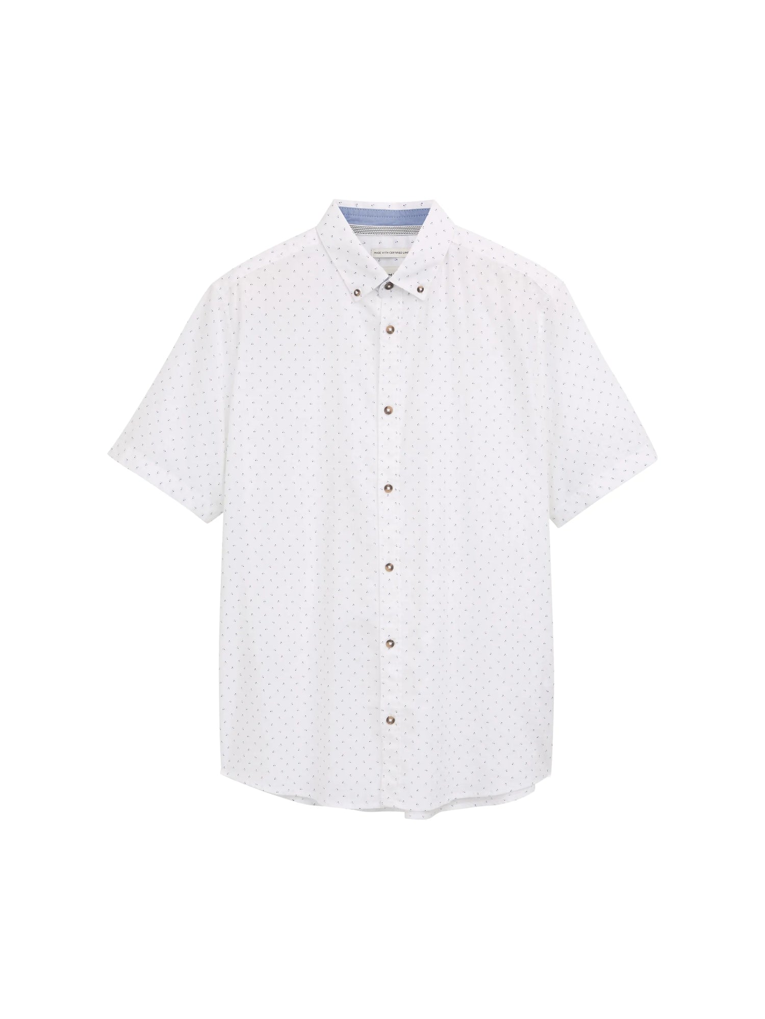 Tom Tailor White Dot Design Men Regular Fit Short-Sleeved Shirt with Linen Content in a Polka Dot Pattern SKU: 1045099_37330 Image 06