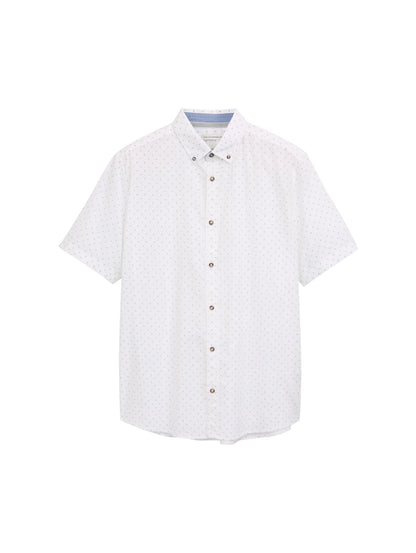 Tom Tailor White Dot Design Men Regular Fit Short-Sleeved Shirt with Linen Content in a Polka Dot Pattern SKU: 1045099_37330 Image 06