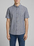 Tom Tailor Navy Chambray Dot Design Men Regular Fit Short-Sleeved Shirt with Linen Content in a Polka Dot Pattern SKU: 1045099_37332 Image 00