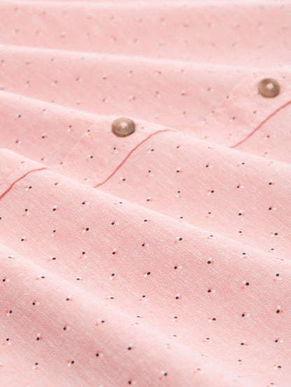 Tom Tailor Coral Dot Design Men Regular Fit Short-Sleeved Shirt with Linen Content in a Polka Dot Pattern SKU: 1045099_37333 Image 05