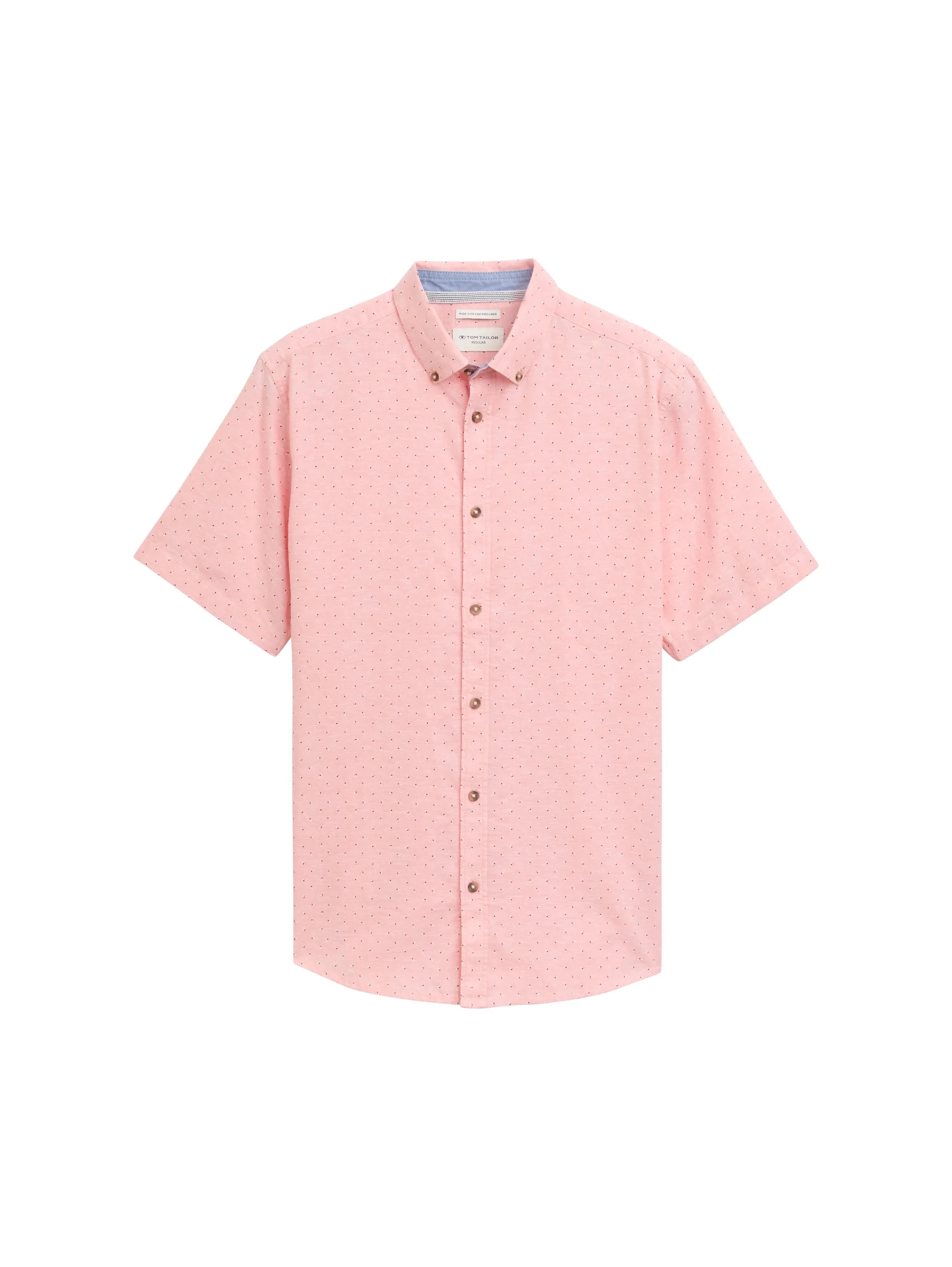 Tom Tailor Coral Dot Design Men Regular Fit Short-Sleeved Shirt with Linen Content in a Polka Dot Pattern SKU: 1045099_37333 Image 06