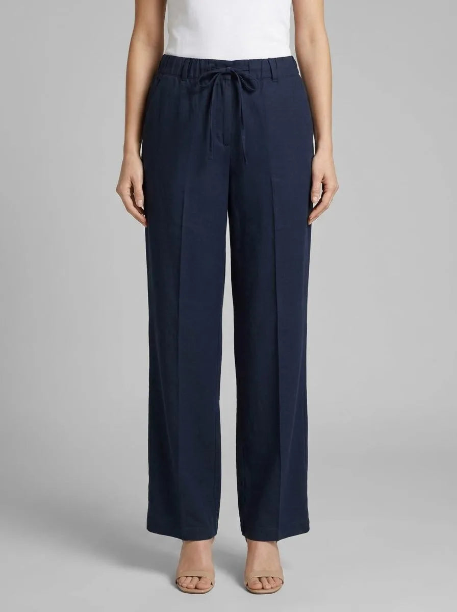 Tom Tailor Sky Captain Blue Women Ttlea Wide Leg Trousers with Linen Content SKU: 1045768_10668 Image 00