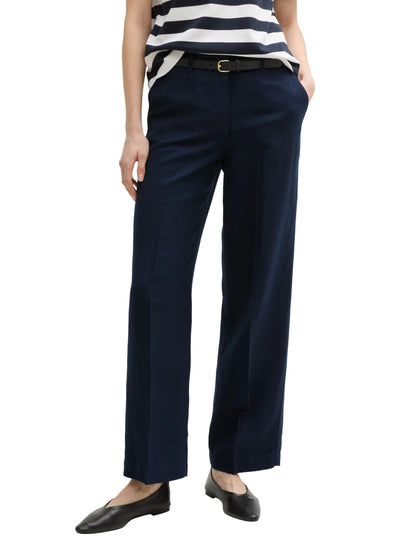 Tom Tailor Sky Captain Blue Women Ttlea Wide Leg Trousers with Linen Content SKU: 1045768_10668 Image 01