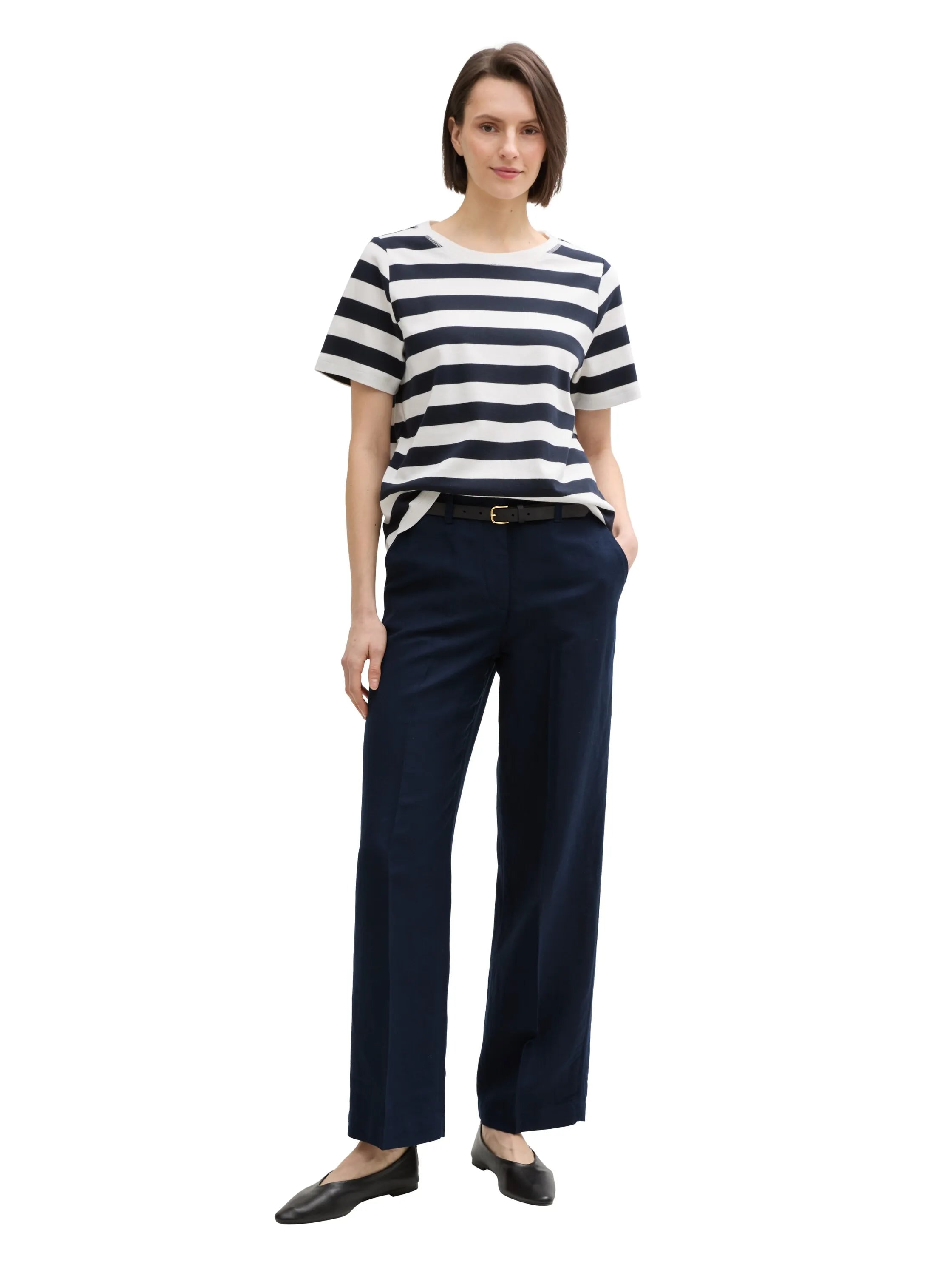 Tom Tailor Sky Captain Blue Women Ttlea Wide Leg Trousers with Linen Content SKU: 1045768_10668 Image 04