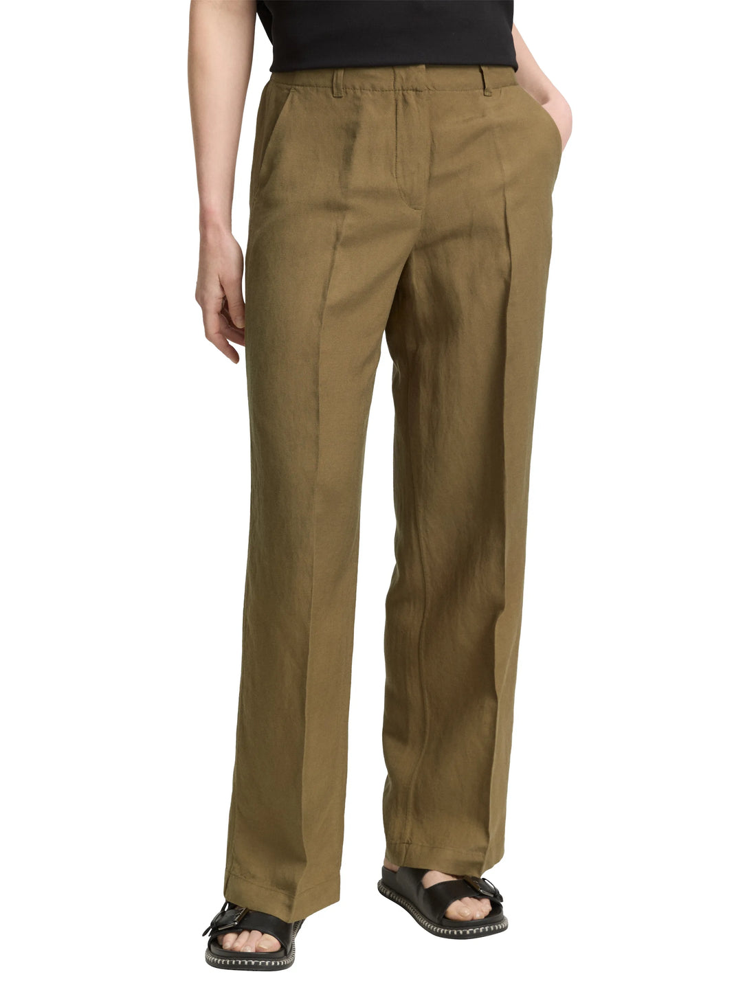 Tom Tailor Nutria Olive Women Ttlea Wide Leg Trousers with Linen Content SKU: 1045768_15664 Image 01