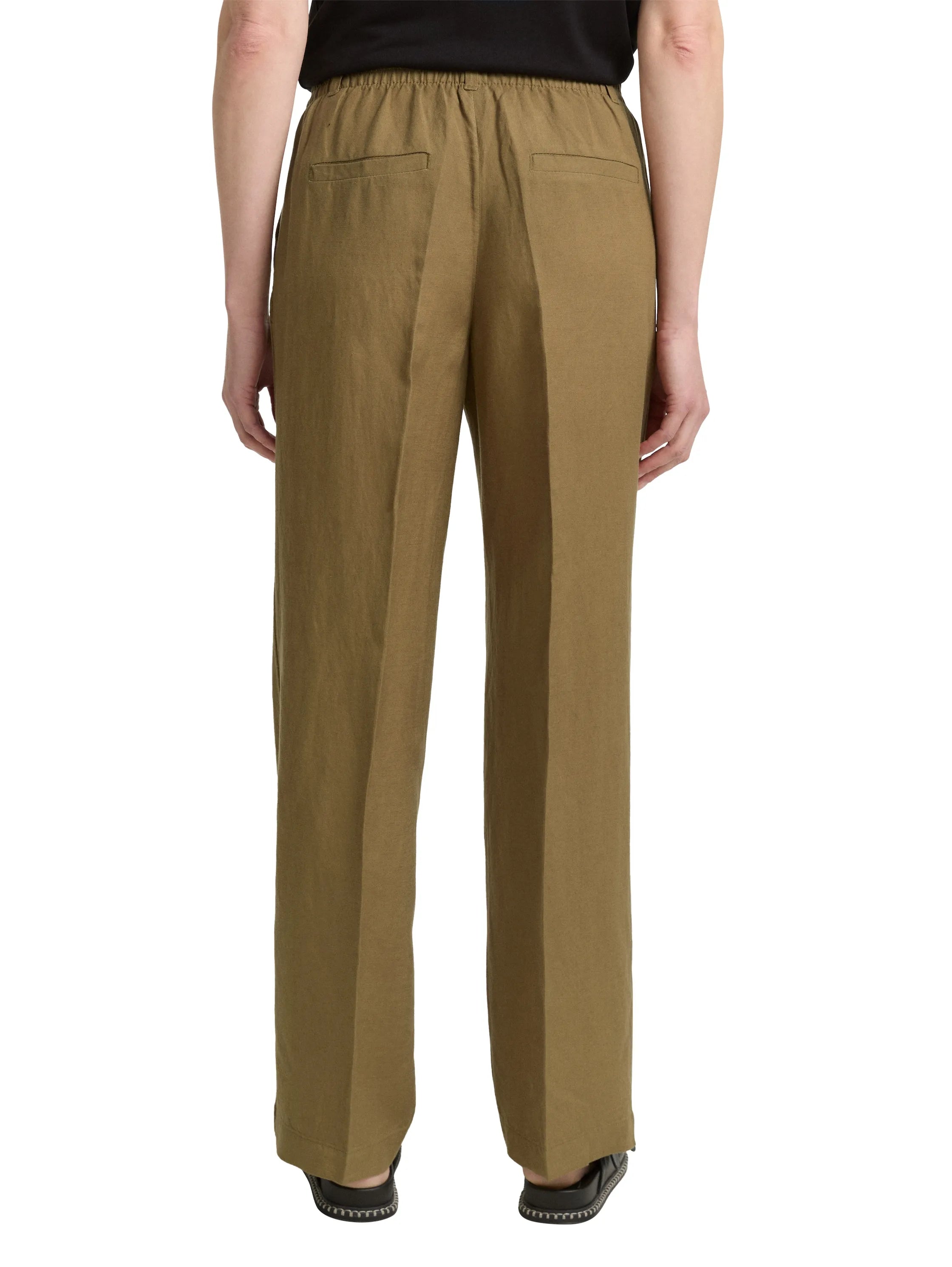 Tom Tailor Nutria Olive Women Ttlea Wide Leg Trousers with Linen Content SKU: 1045768_15664 Image 02