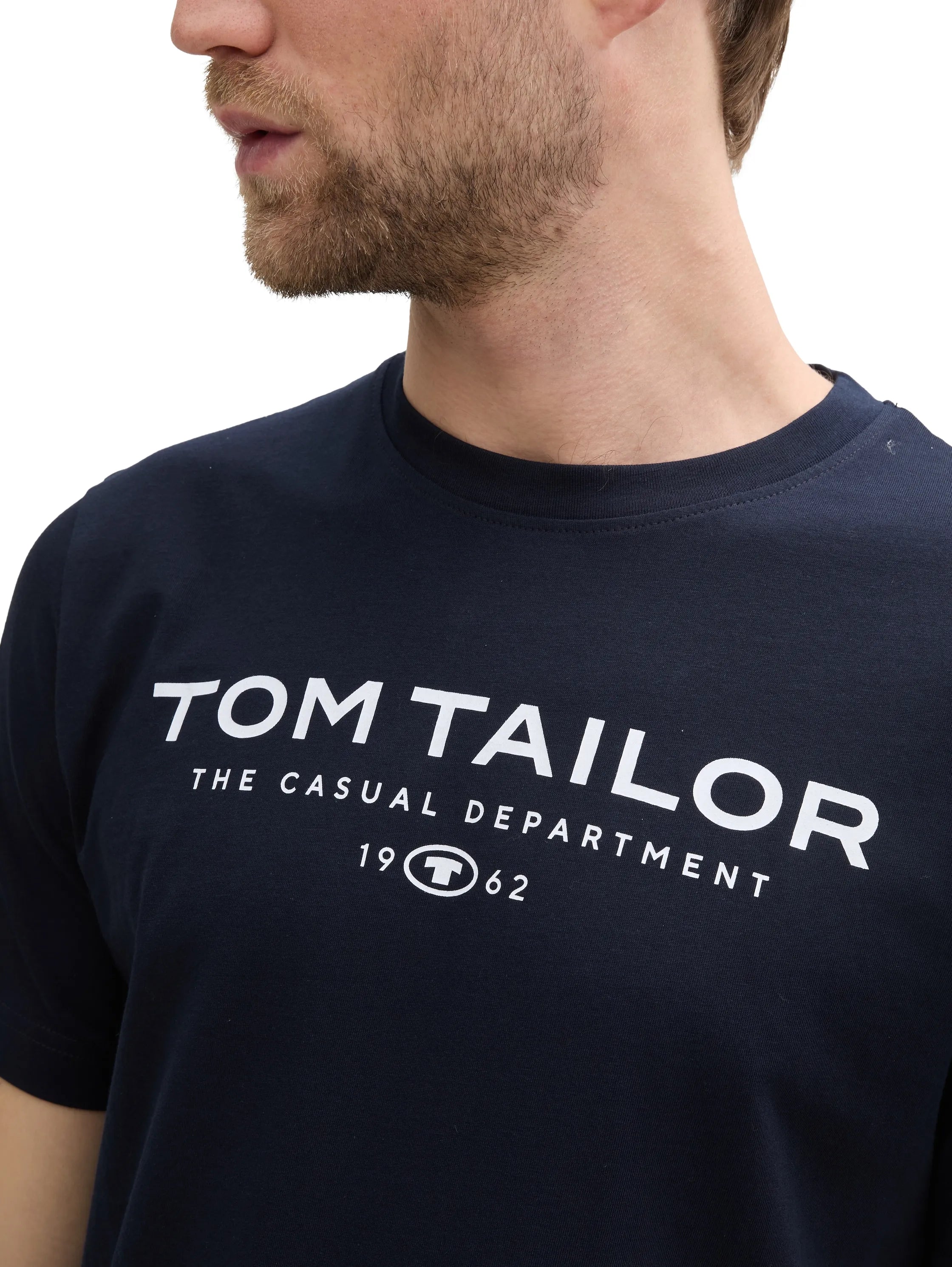Tom Tailor Sky Captain Blue Men Cotton T-Shirt with Logo Print SKU: 1045773_10668 Image 03