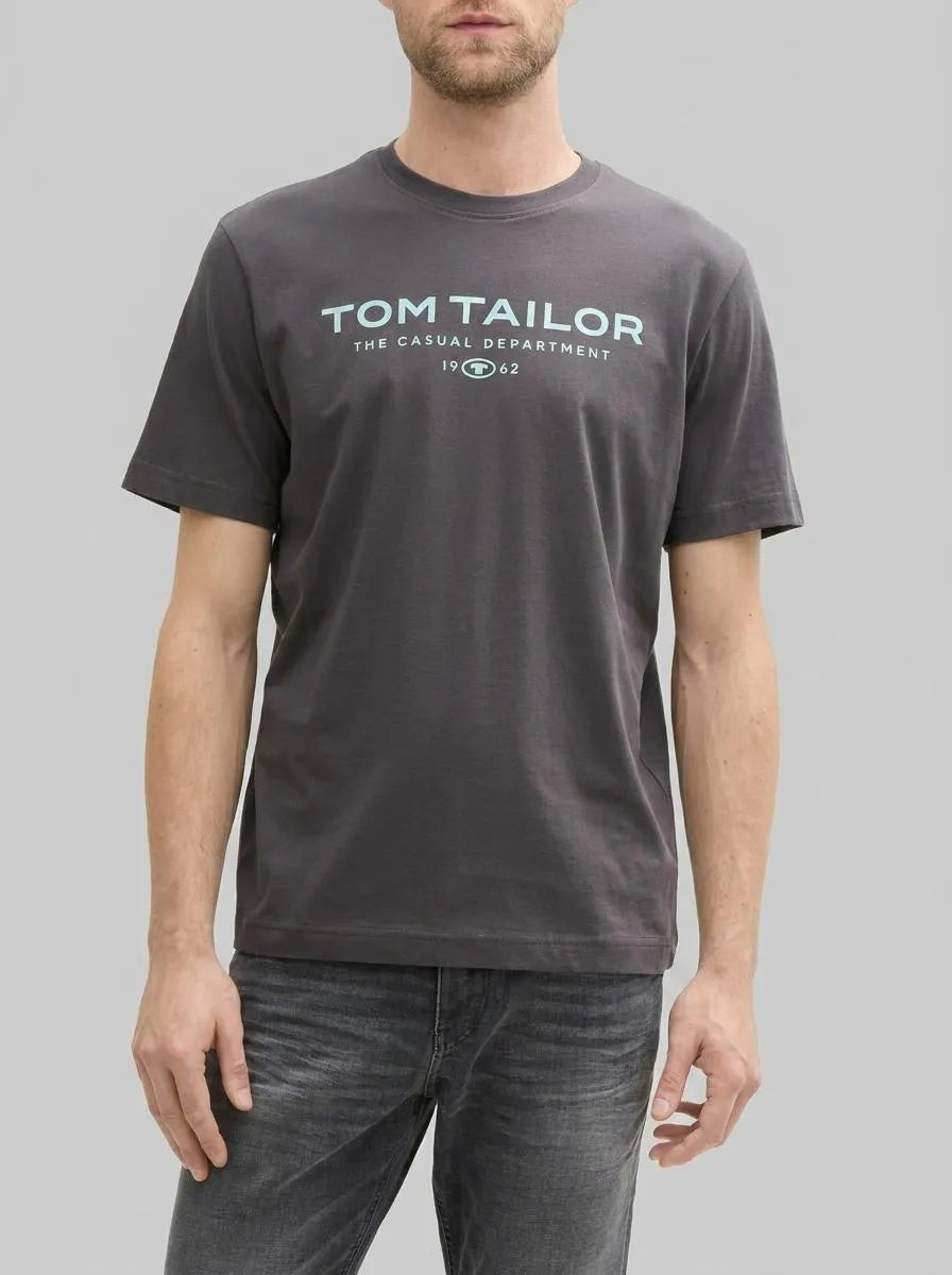 Tom Tailor Tarmac Grey Men Cotton T-Shirt with Logo Print SKU: 1045773_10899 Image 00