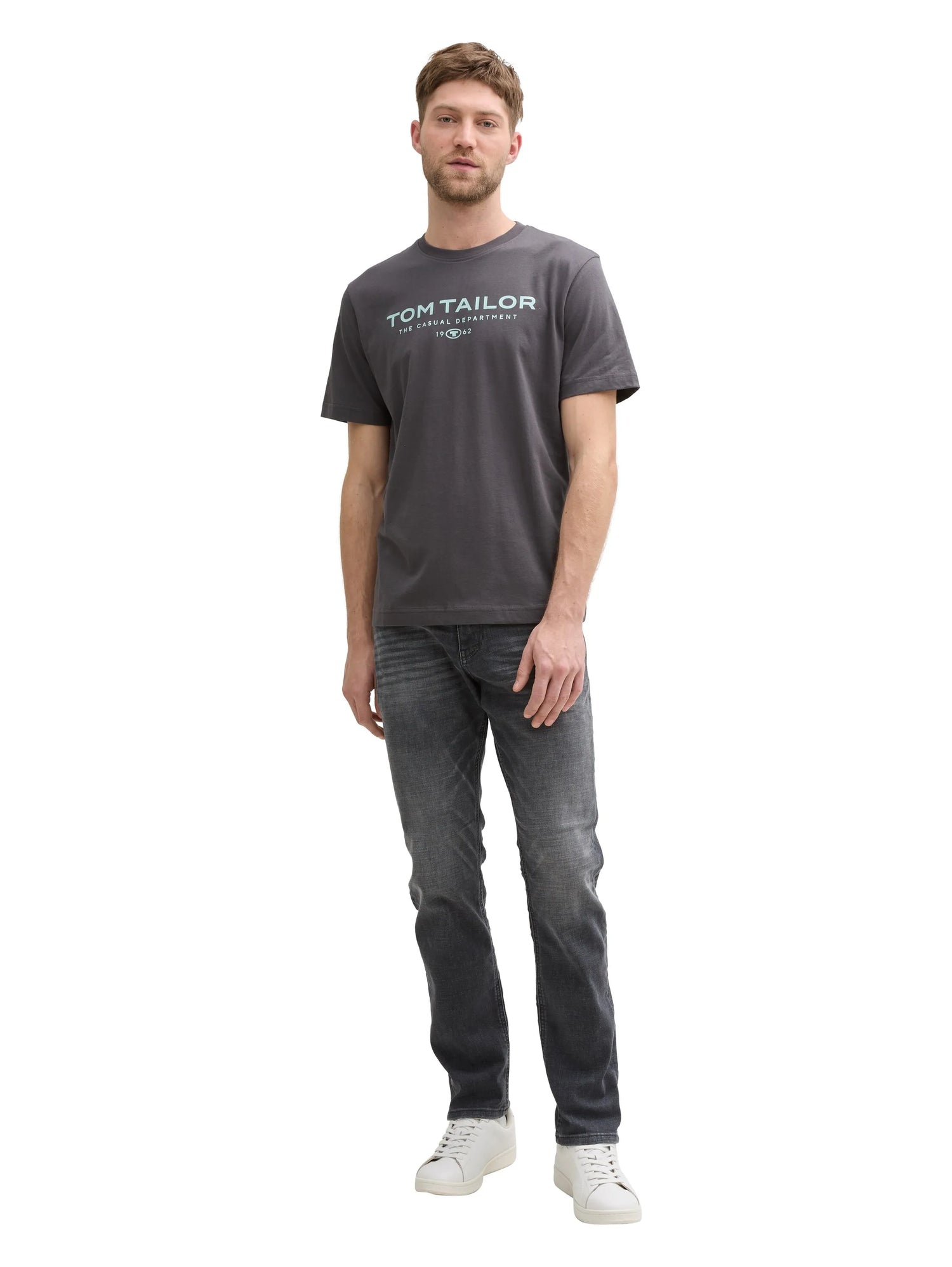 Tom Tailor Tarmac Grey Men Cotton T-Shirt with Logo Print SKU: 1045773_10899 Image 01