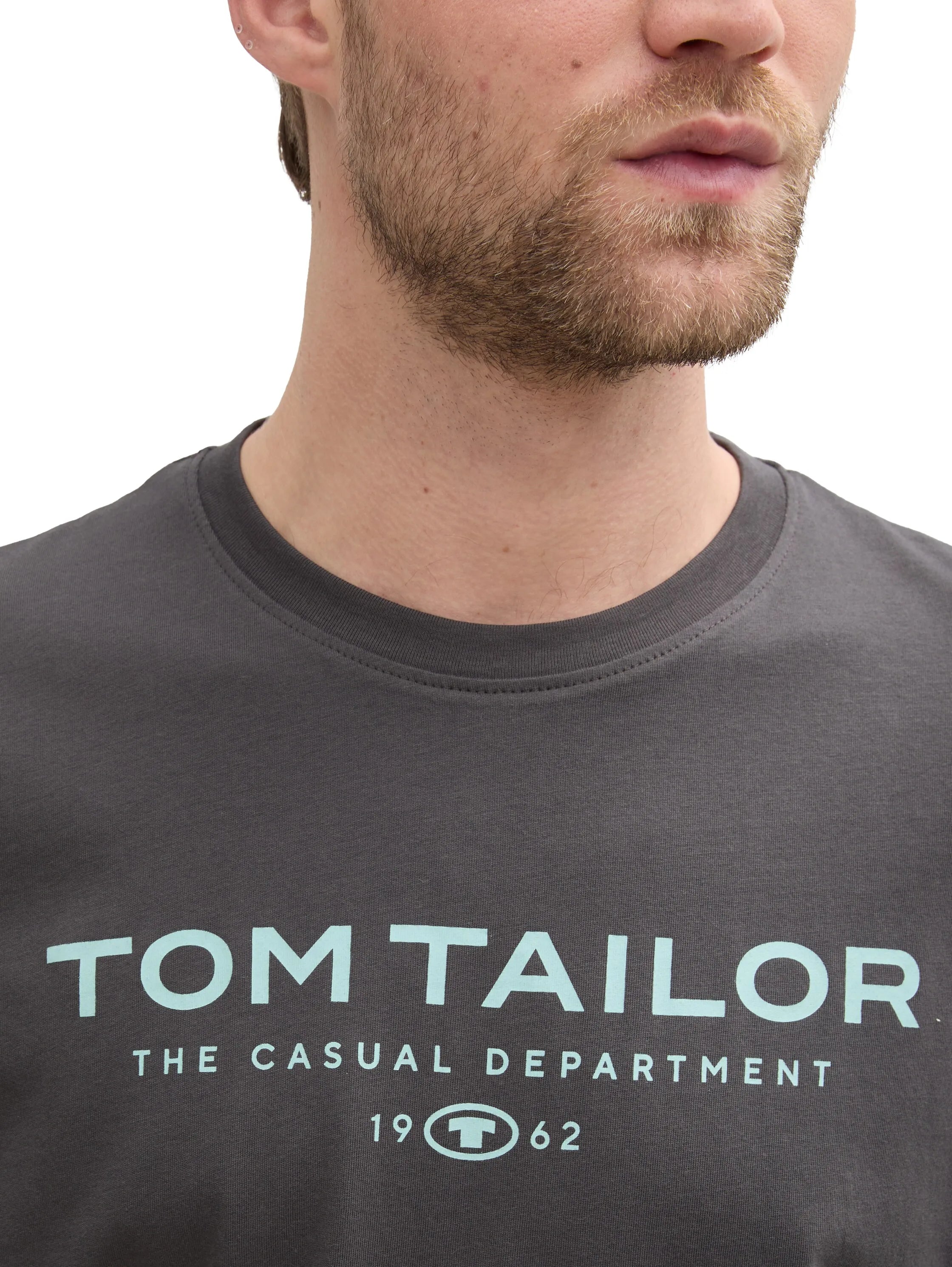Tom Tailor Tarmac Grey Men Cotton T-Shirt with Logo Print SKU: 1045773_10899 Image 03