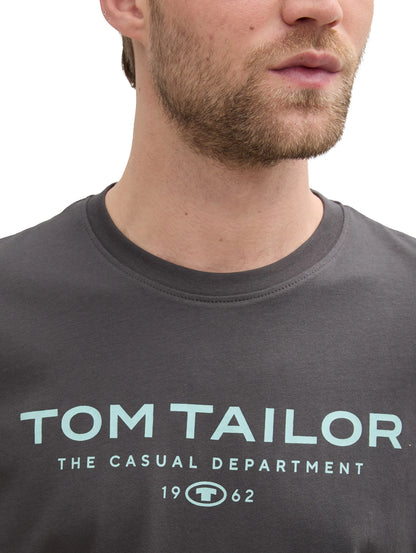 Tom Tailor Tarmac Grey Men Cotton T-Shirt with Logo Print SKU: 1045773_10899 Image 03