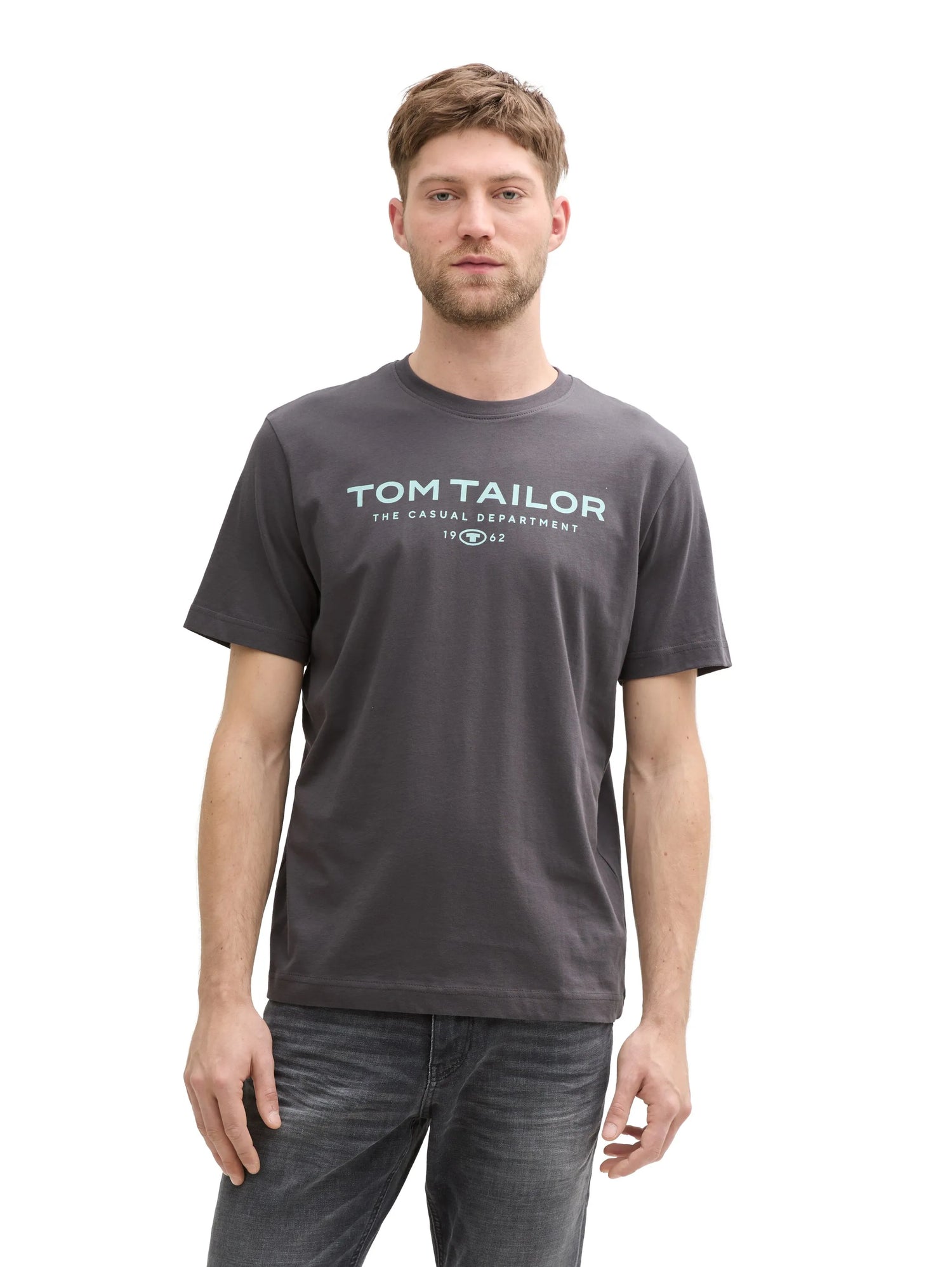 Tom Tailor Tarmac Grey Men Cotton T-Shirt with Logo Print SKU: 1045773_10899 Image 04