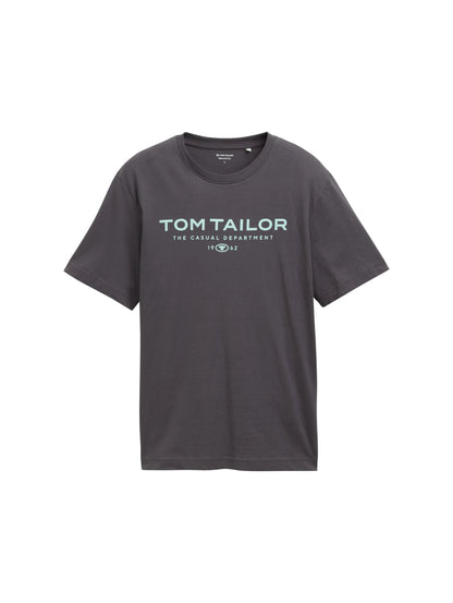 Tom Tailor Tarmac Grey Men Cotton T-Shirt with Logo Print SKU: 1045773_10899 Image 06