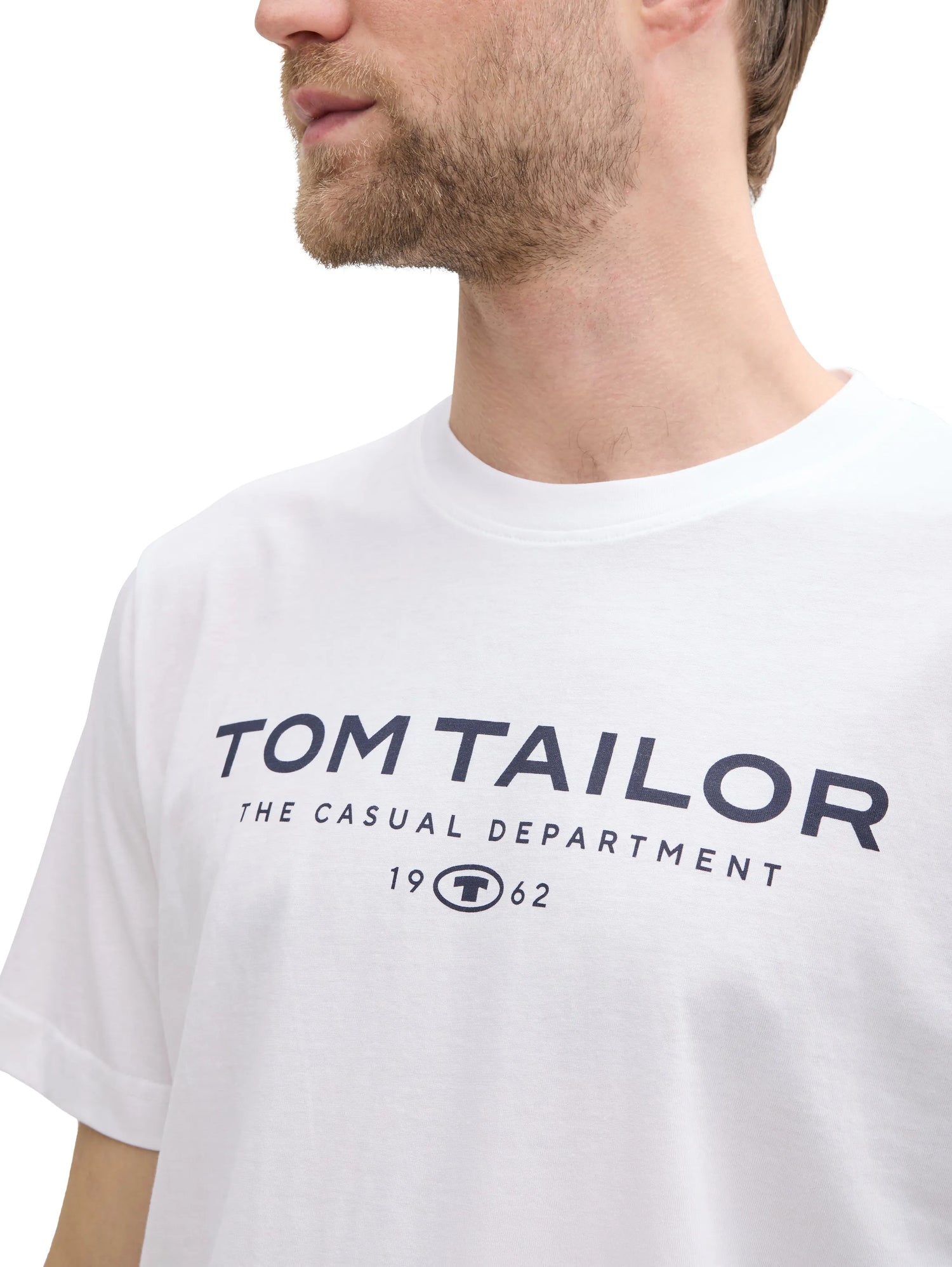 Tom Tailor White Men Cotton T-Shirt with Logo Print SKU: 1045773_20000 Image 04