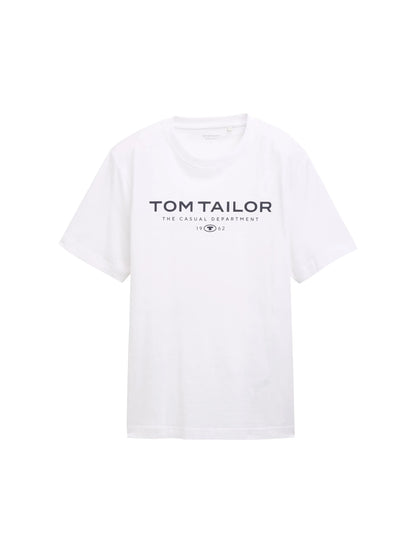 Tom Tailor White Men Cotton T-Shirt with Logo Print SKU: 1045773_20000 Image 06