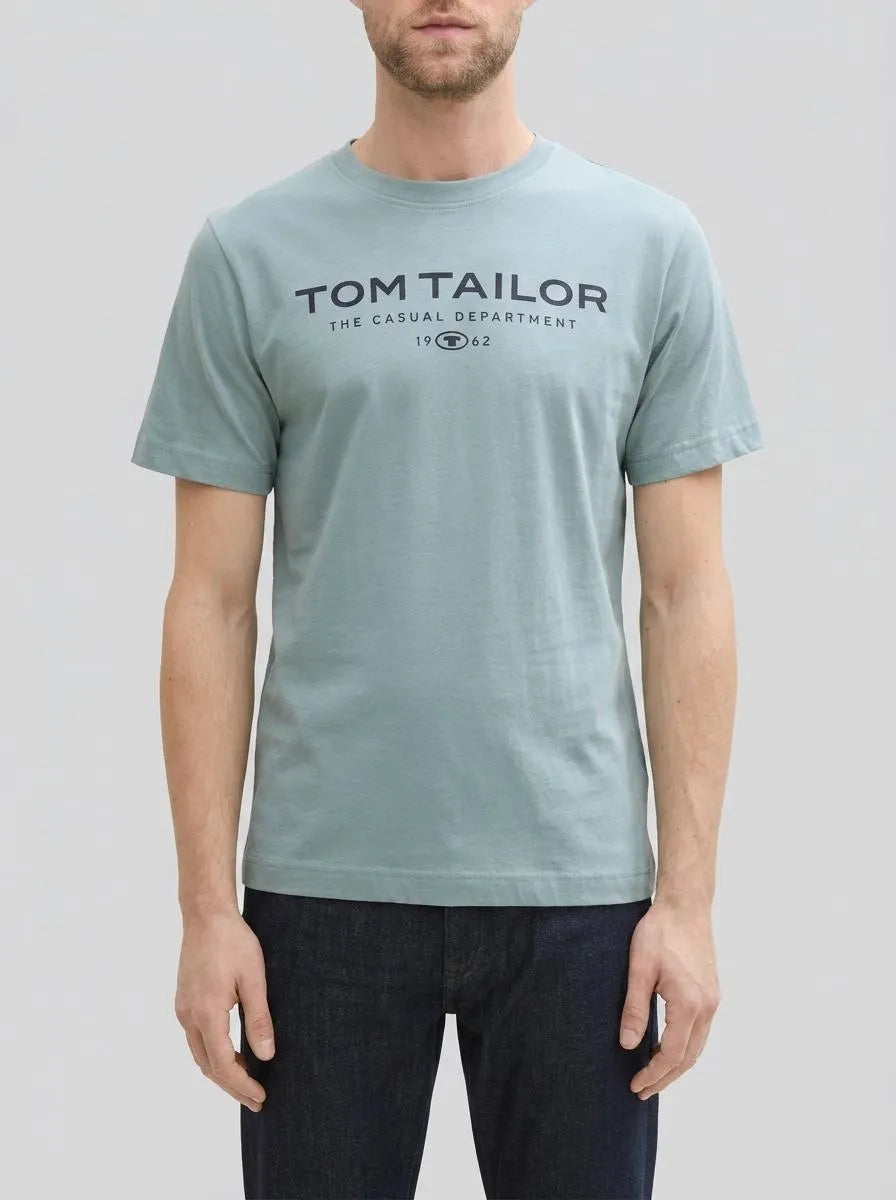 Tom Tailor Grey Mint Men Cotton T-Shirt with Logo Print SKU: 1045773_27475 Image 00