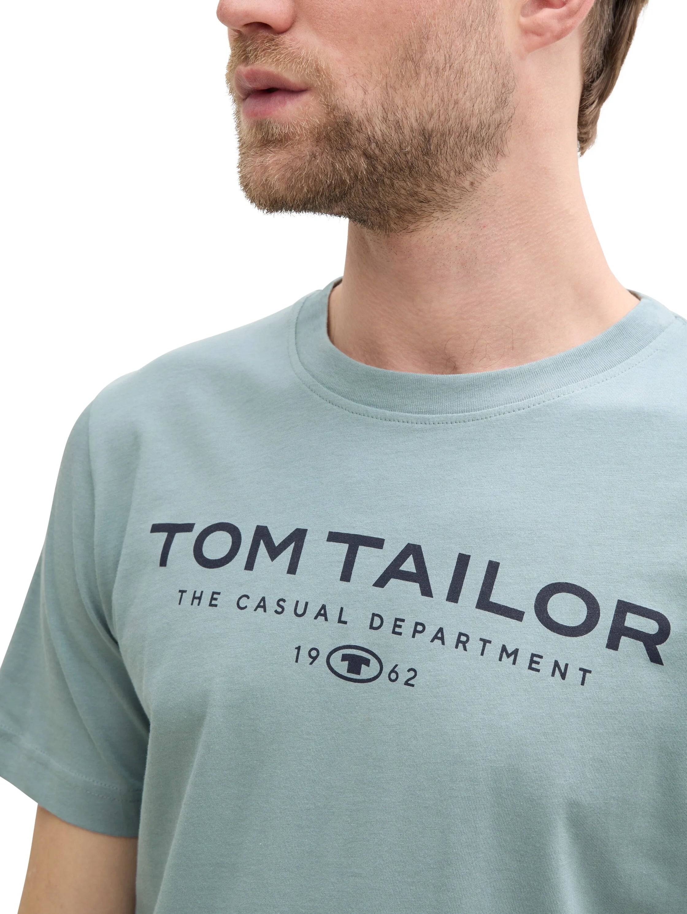 Tom Tailor Grey Mint Men Cotton T-Shirt with Logo Print SKU: 1045773_27475 Image 03