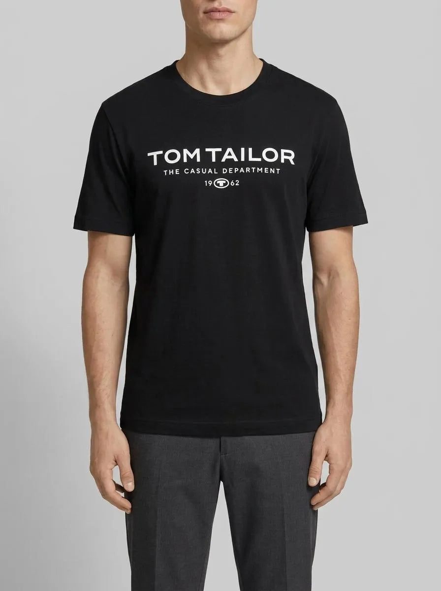 Tom Tailor Black Men Cotton T-Shirt with Logo Print SKU: 1045773_29999 Image 00