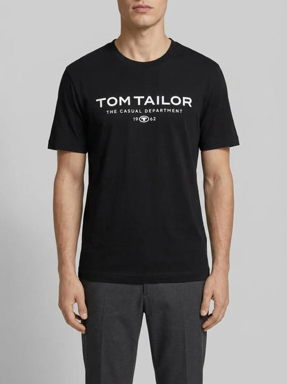 Tom Tailor Black Men Cotton T-Shirt with Logo Print SKU: 1045773_29999 Image 00