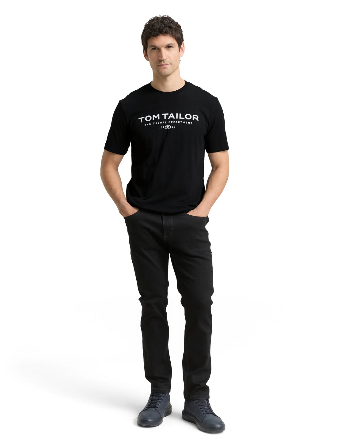 Tom Tailor Black Men Cotton T-Shirt with Logo Print SKU: 1045773_29999 Image 01