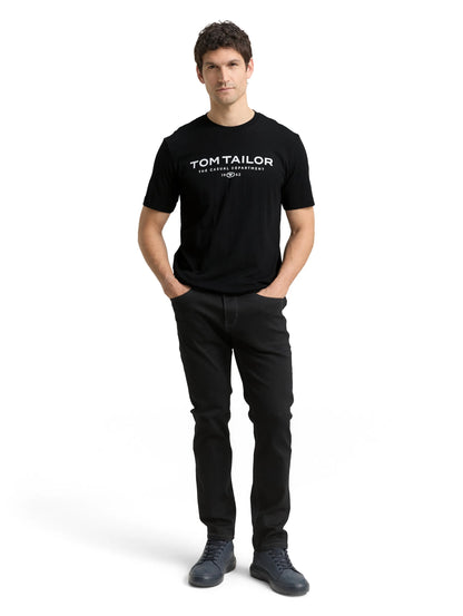 Tom Tailor Black Men Cotton T-Shirt with Logo Print SKU: 1045773_29999 Image 01