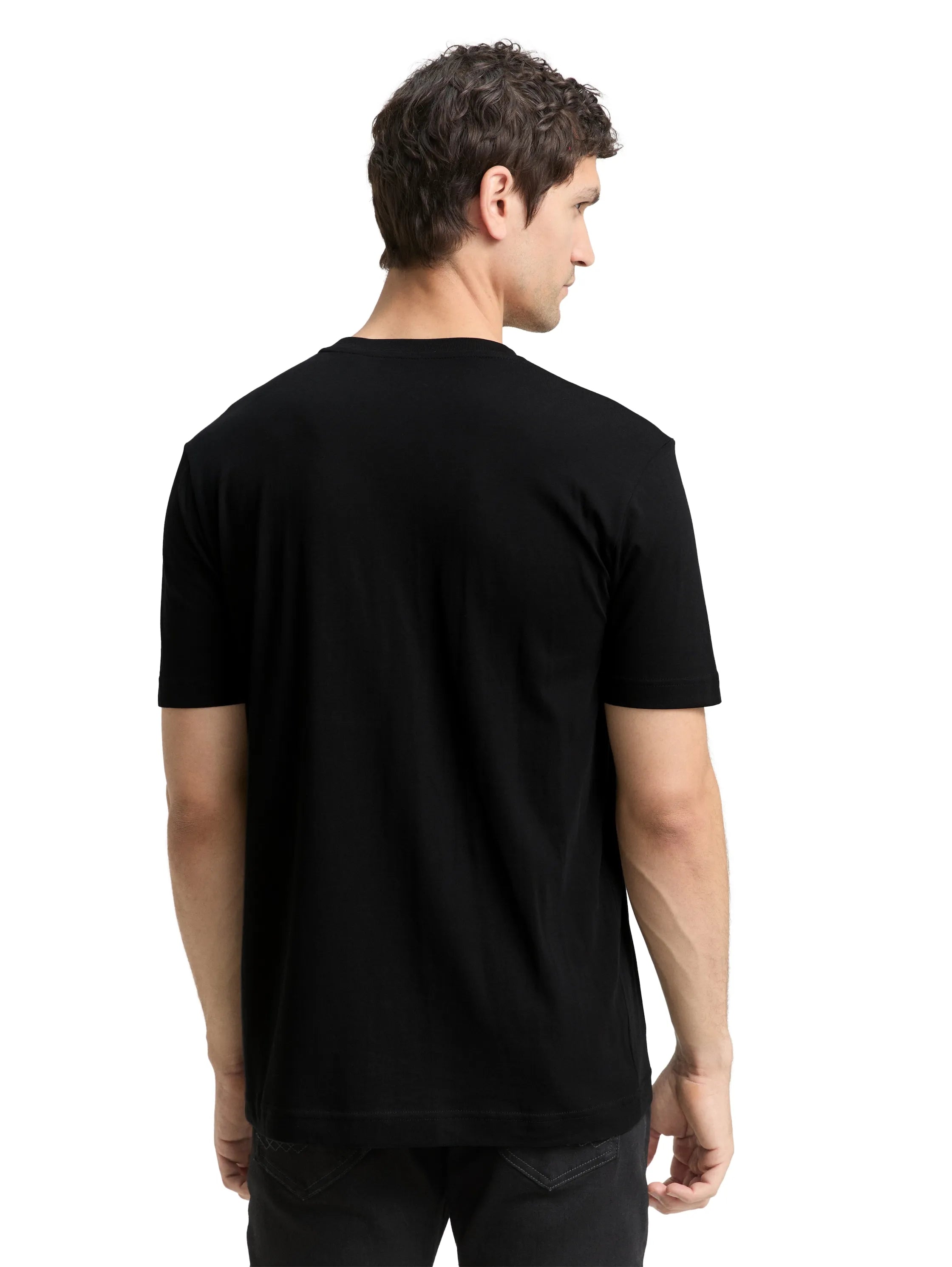 Tom Tailor Black Men Cotton T-Shirt with Logo Print SKU: 1045773_29999 Image 02