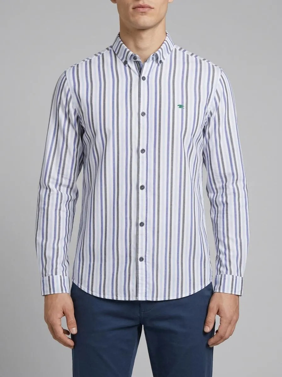 Tom Tailor Blue Structure Stripes Men Regular Fit Cotton Shirt SKU: 1046084_37965 Image 00