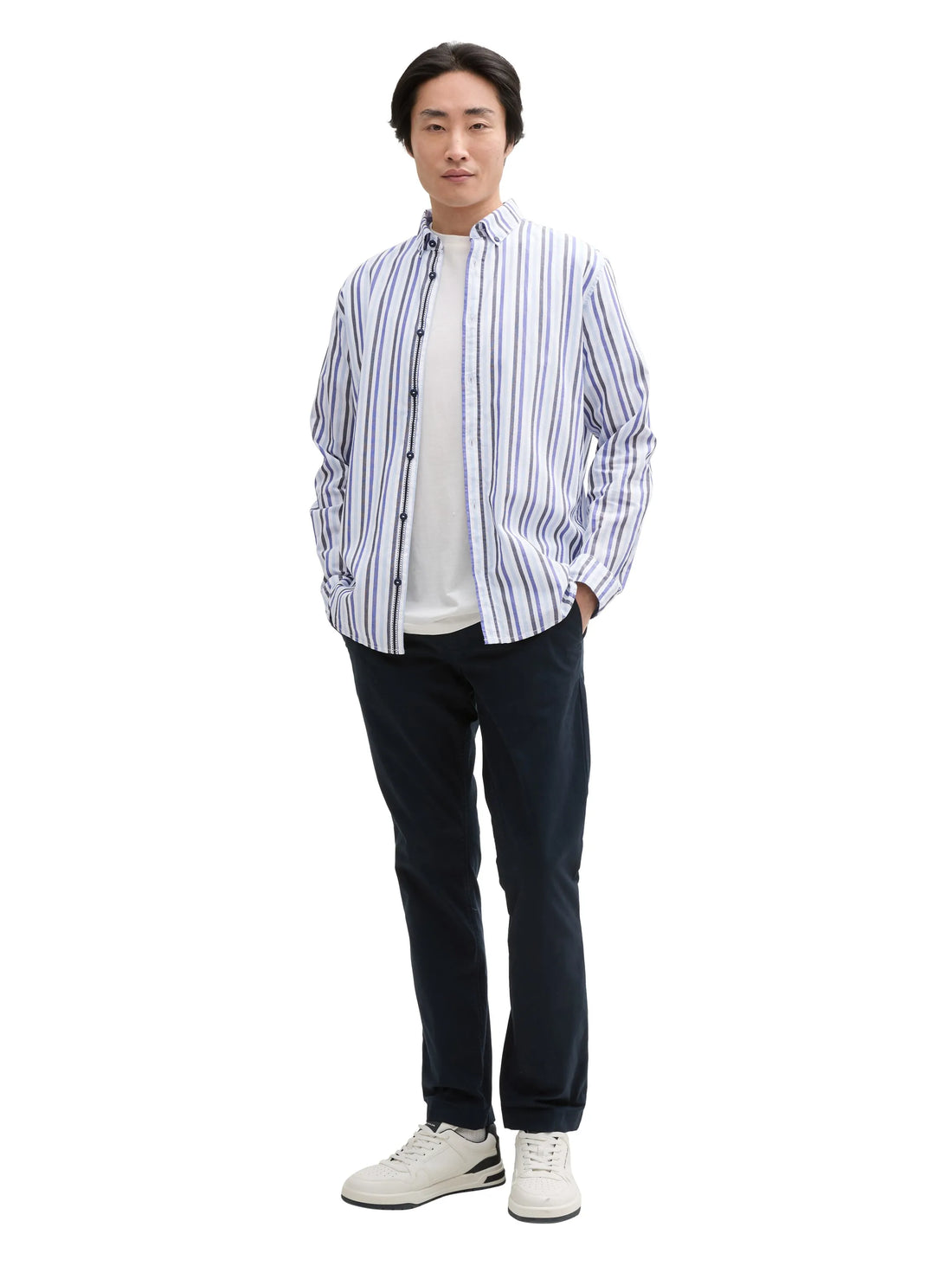 Tom Tailor Blue Structure Stripes Men Regular Fit Cotton Shirt SKU: 1046084_37965 Image 01