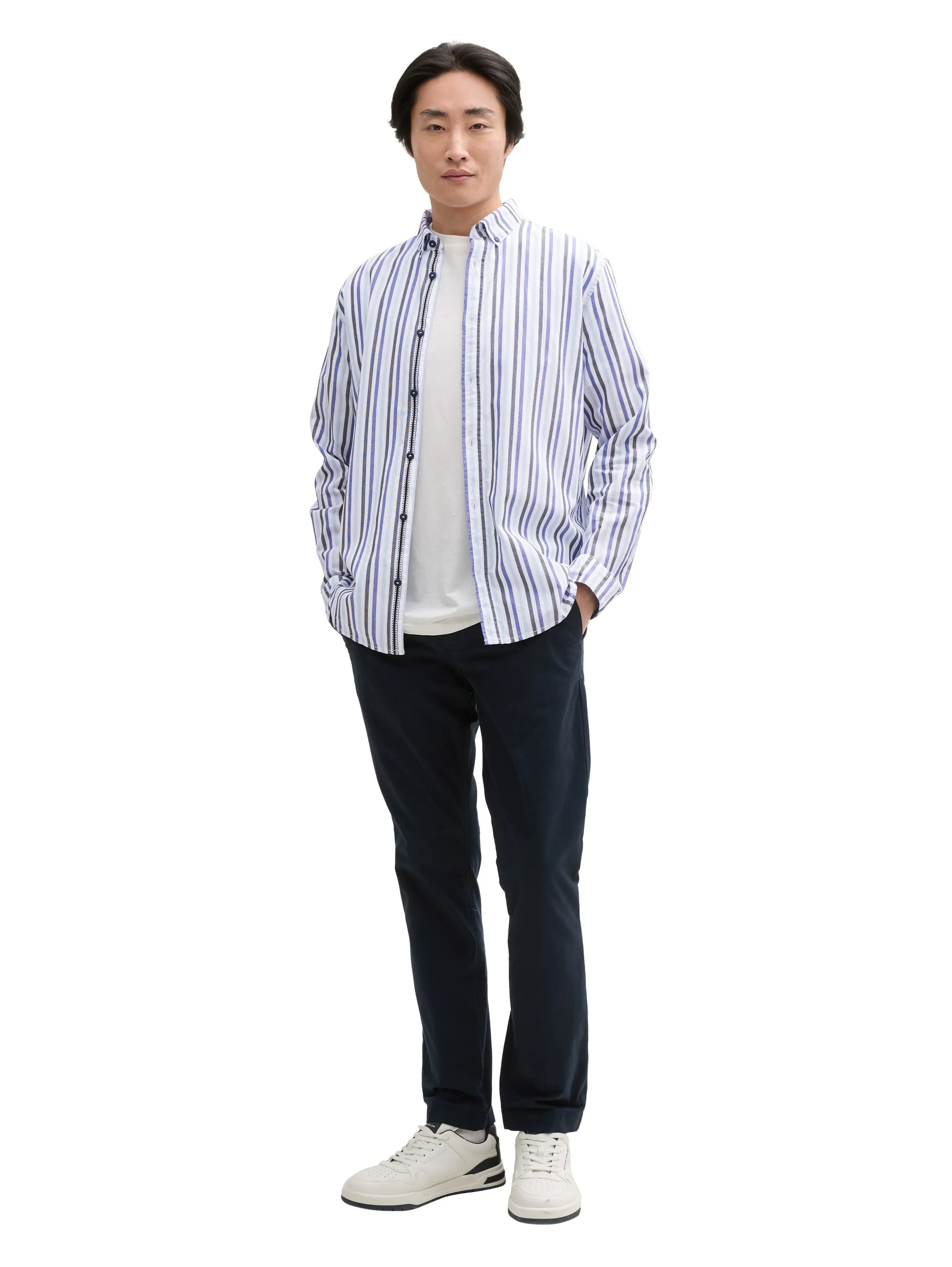 Tom Tailor Blue Structure Stripes Men Regular Fit Cotton Shirt SKU: 1046084_37965 Image 01