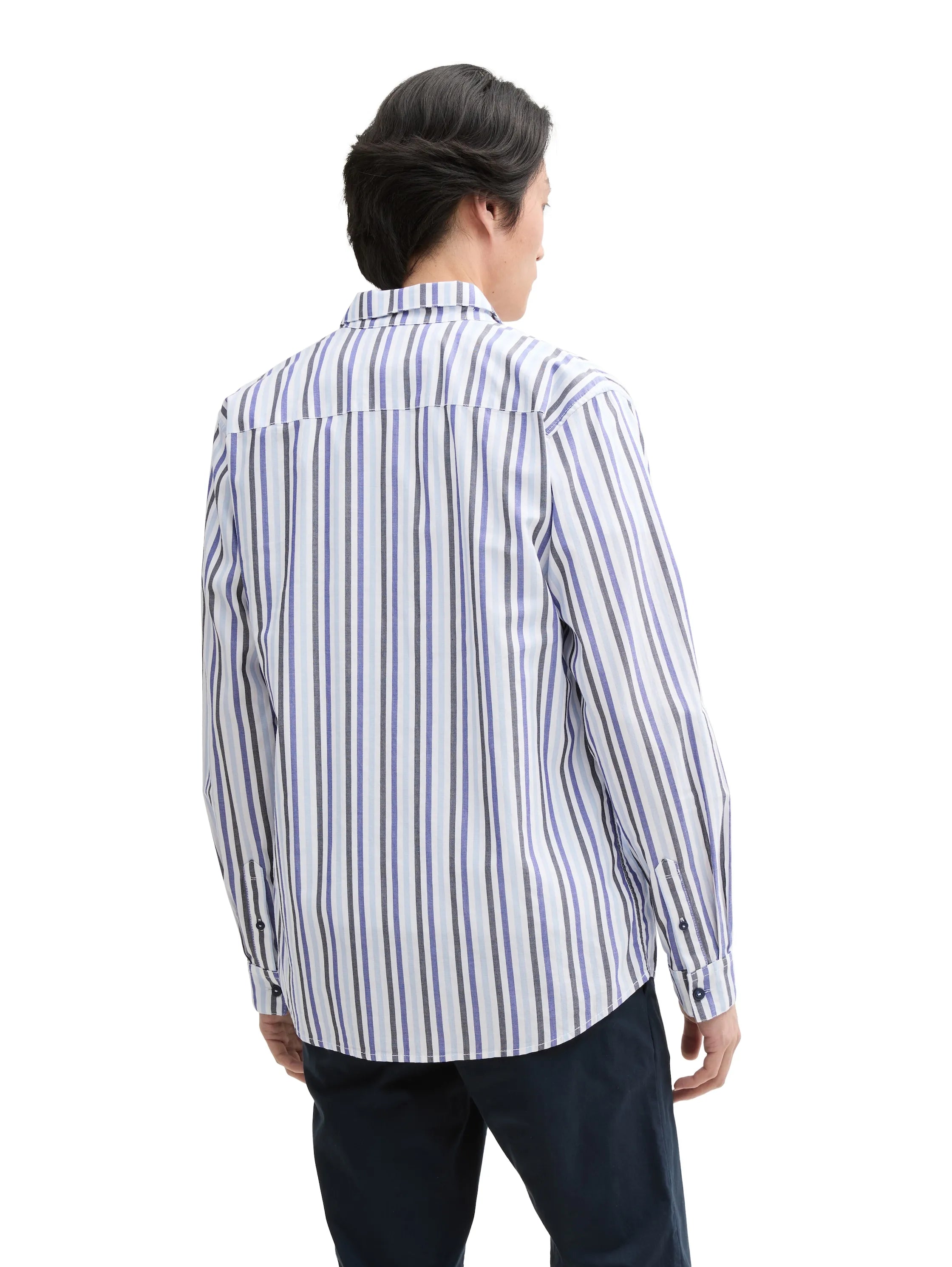 Tom Tailor Blue Structure Stripes Men Regular Fit Cotton Shirt SKU: 1046084_37965 Image 02