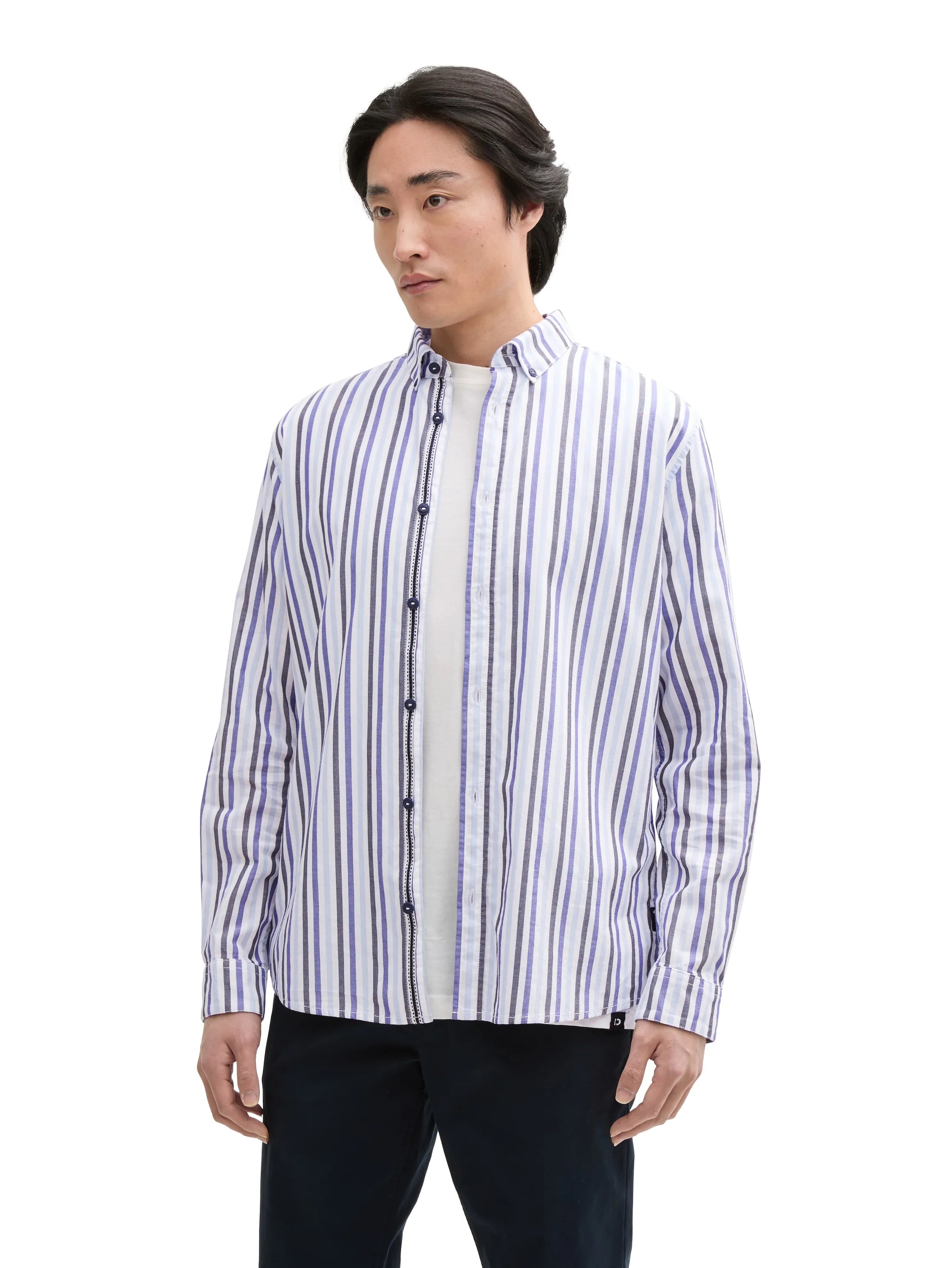 Tom Tailor Blue Structure Stripes Men Regular Fit Cotton Shirt SKU: 1046084_37965 Image 03
