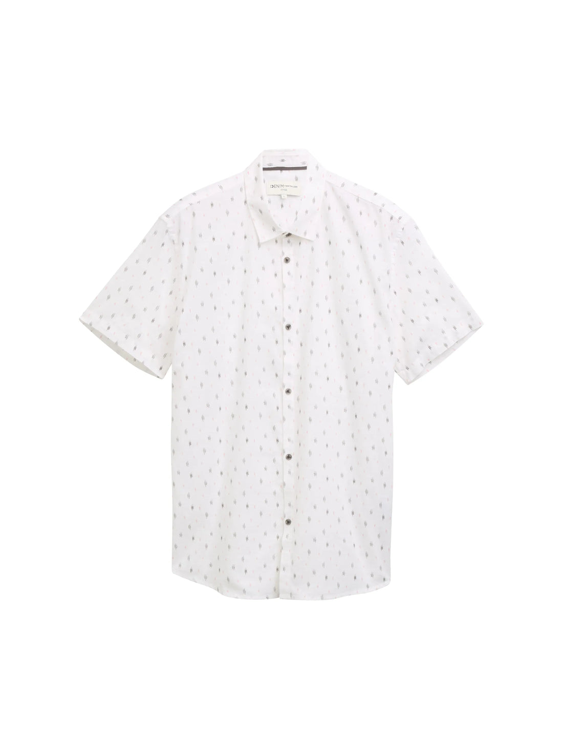 Denim Tom Tailor White Rose Grey Lines Print Men Fitted Short Sleeve Shirt SKU: 1046161_38028 Image 01