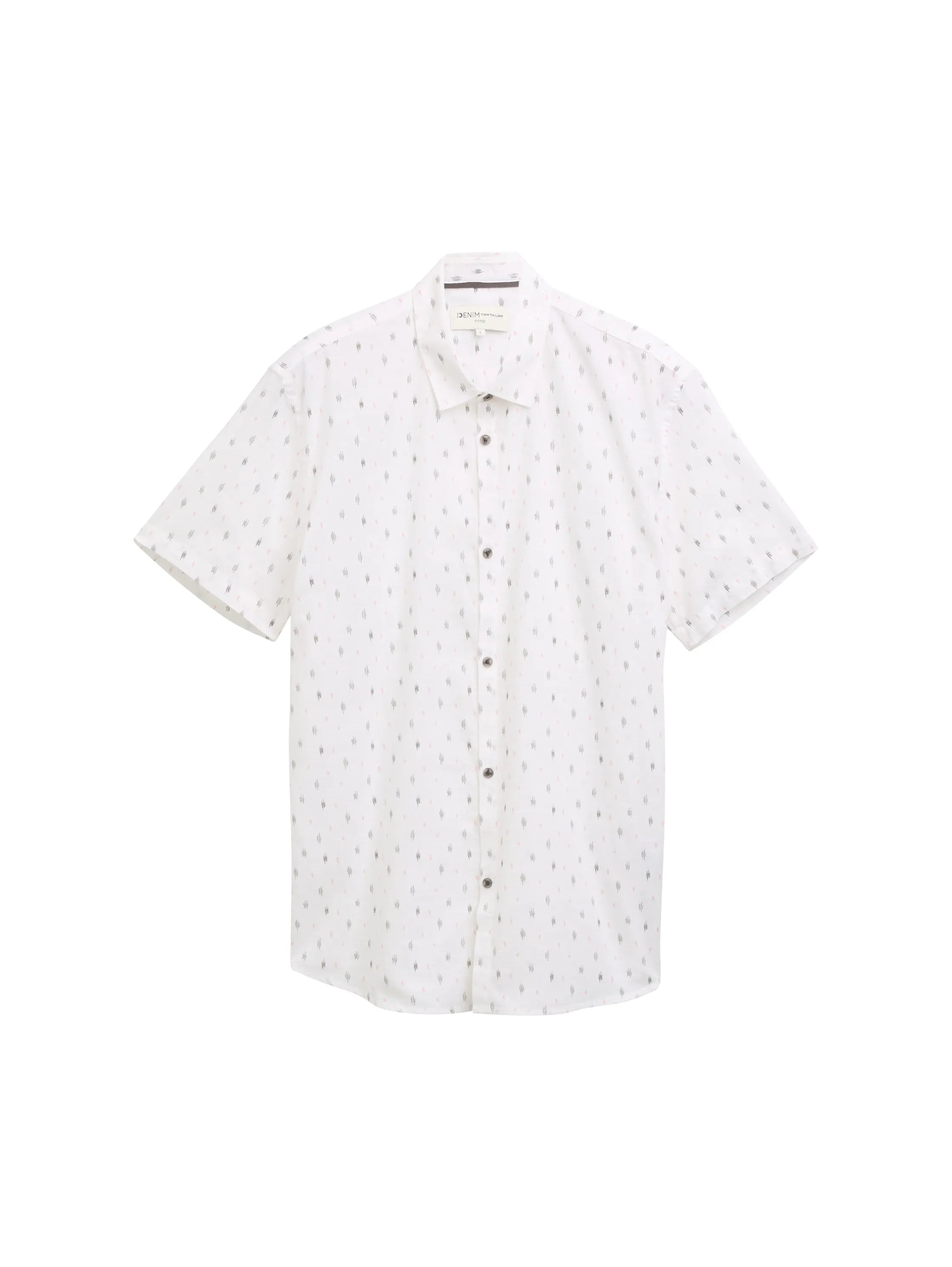Denim Tom Tailor White Rose Grey Lines Print Men Fitted Short Sleeve Shirt SKU: 1046161_38028 Image 01