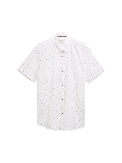 Denim Tom Tailor White Rose Grey Lines Print Men Fitted Short Sleeve Shirt SKU: 1046161_38028 Image 01