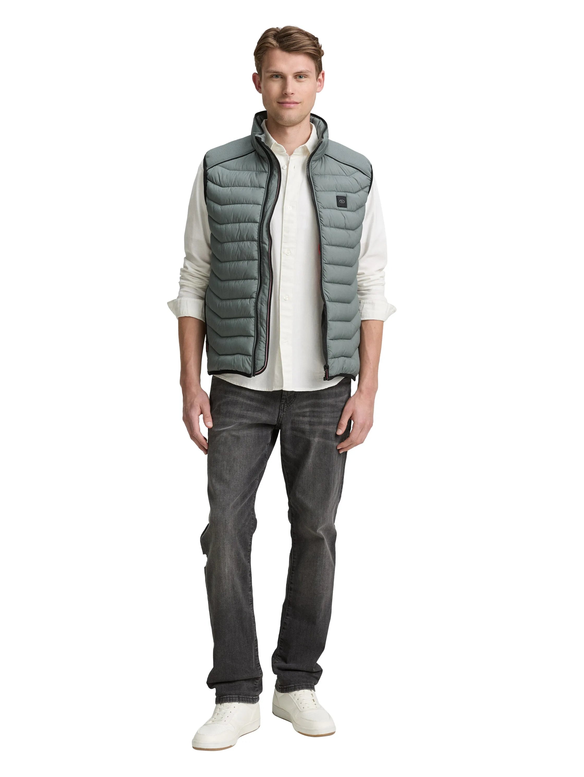 Tom Tailor Washed Jasper Green Men Hybrid Quilted Waistcoat SKU: 1046222_21951 Image 01