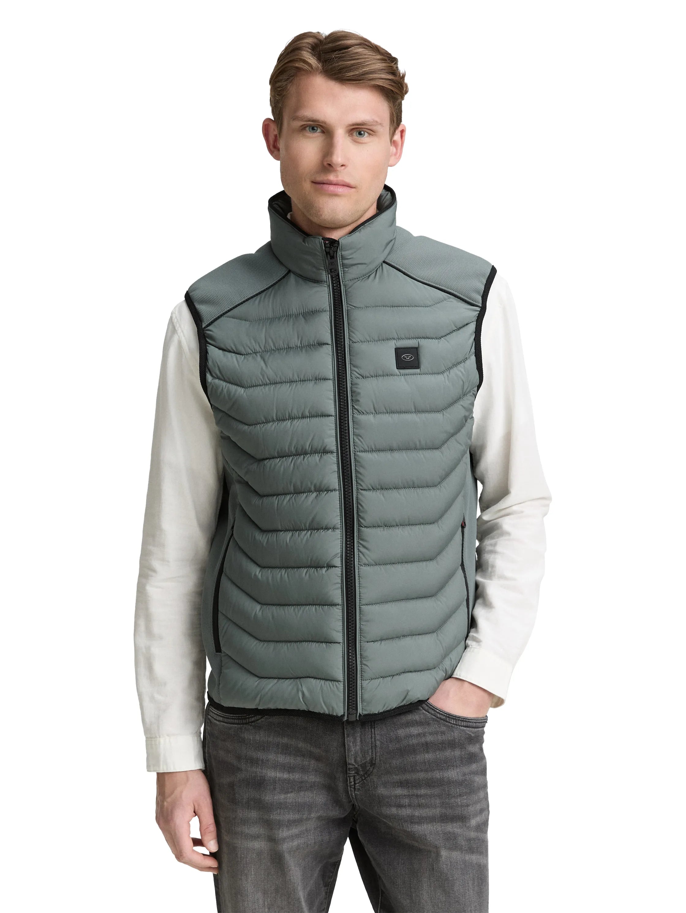 Tom Tailor Washed Jasper Green Men Hybrid Quilted Waistcoat SKU: 1046222_21951 Image 03