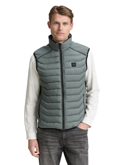 Tom Tailor Washed Jasper Green Men Hybrid Quilted Waistcoat SKU: 1046222_21951 Image 03