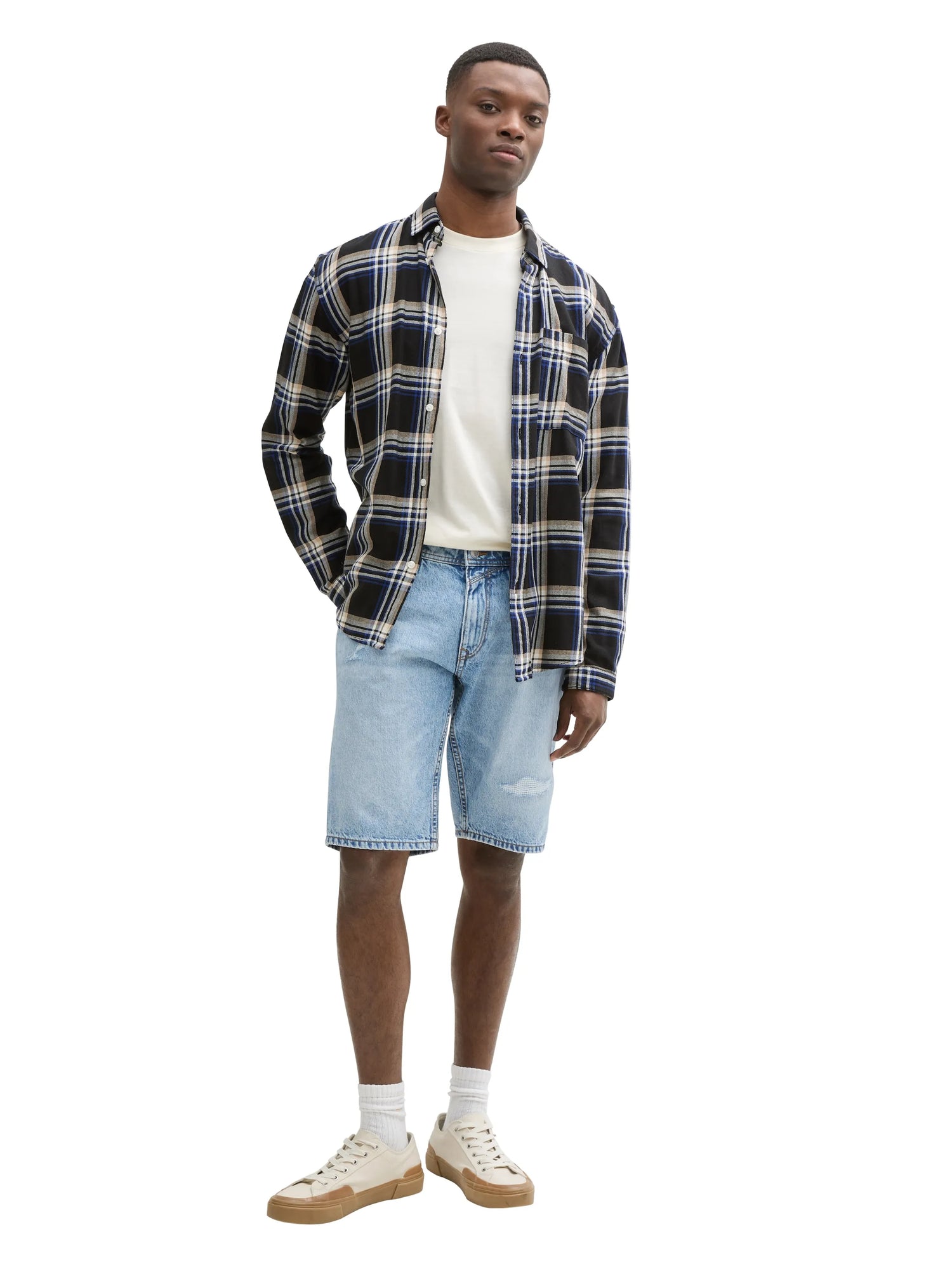 Denim Tom Tailor Destroyed Light Stone Blue Denim Men Ttpiers Slim Destroyed Jeans Shorts SKU: 1046278_10122 Image 04