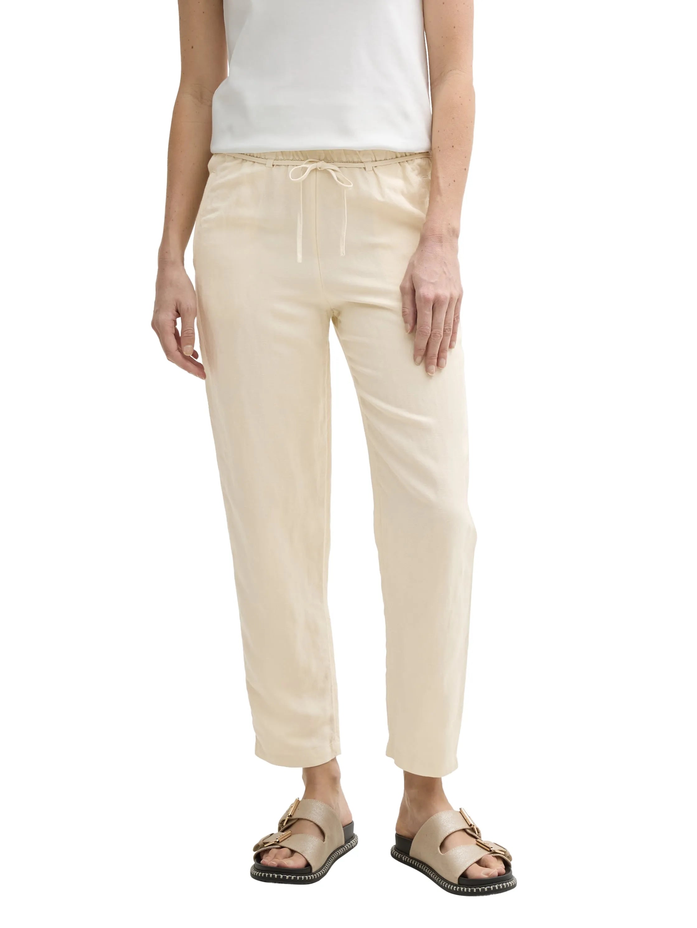 Tom Tailor Champagne Women Loose Slim Trousers with Linen Content SKU: 1046498_37762 Image 01